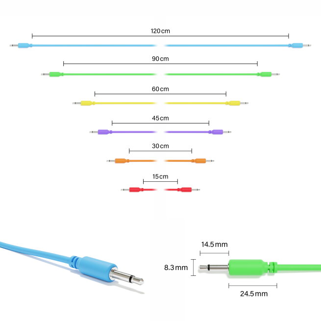 ExcelValley - Cavi Modulari Patch Mono TS 3,5mm 1/8" Eurorack Synth [6-Pack | 6C-Pack]