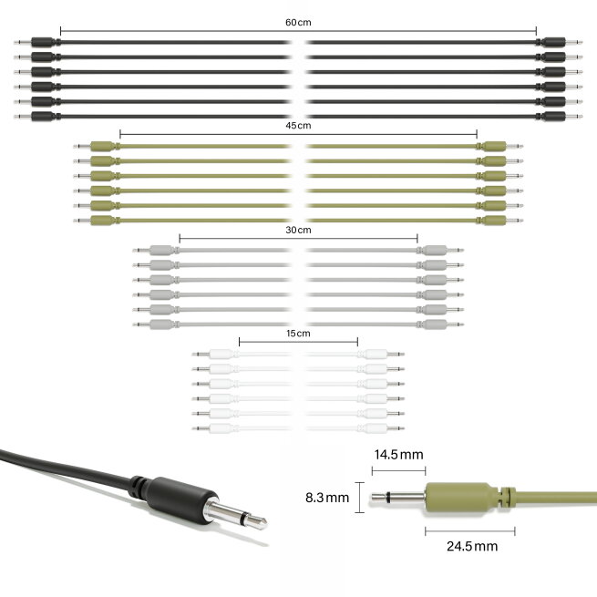ExcelValley - Mono Modular Patch Cables TS 3.5mm 1/8" Eurorack Synth [24-Pack | 24A-Pack]