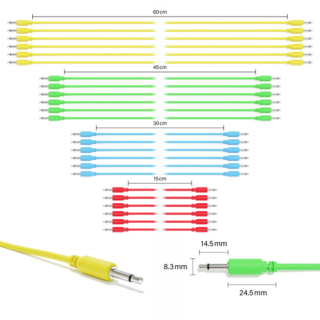 ExcelValley - Mono Modular Patch Cables TS 3.5mm 1/8" Eurorack Synth [24-Pack | 24B-Pack]