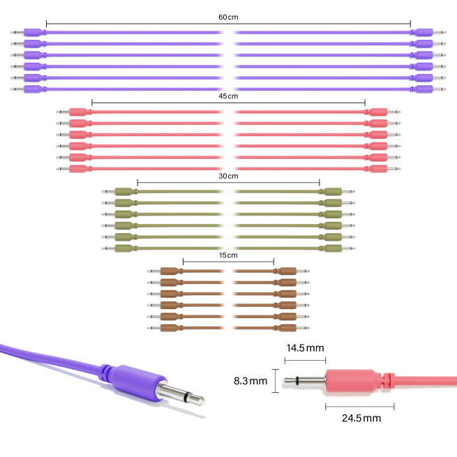 ExcelValley - Mono Modular Patch Cables TS 3.5mm 1/8" Eurorack Synth [24-Pack | 24C-Pack]