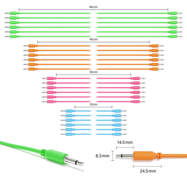 ExcelValley - Mono Modular Patch Cables TS 3.5mm 1/8" Eurorack Synth [24-Pack | 24D-Pack]