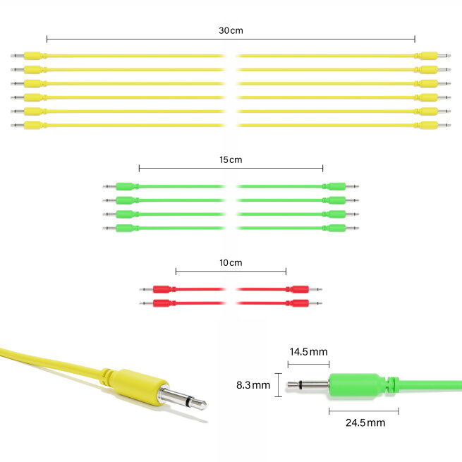 ExcelValley - Mono Modular Patch Cables TS 3.5mm 1/8" Eurorack Synth [12-Pack | 12E-Pack]