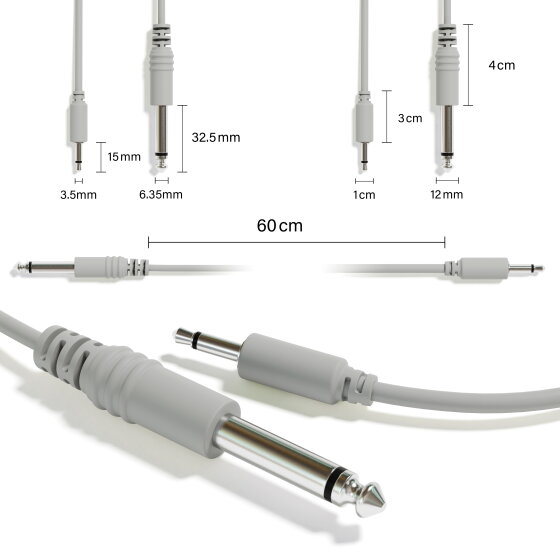 1-Pack - Câbles Mono Patch - TS 3,5mm 1/8" à 6,35mm 1/4" Eurorack Synth CV Porte 1-Pack - Câbles Mono Patch - TS 3,5mm 1/8" à 6,35mm 1/4" Eurorack Synth CV Porte